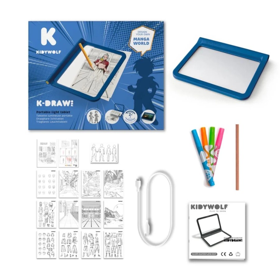 Tablet Ζωγραφικής Kidywolf με Φως, 2 Όψεων με οθόνη LΕD & Μαυροπίνακα με Σχέδια Χαρακτήρων Manga