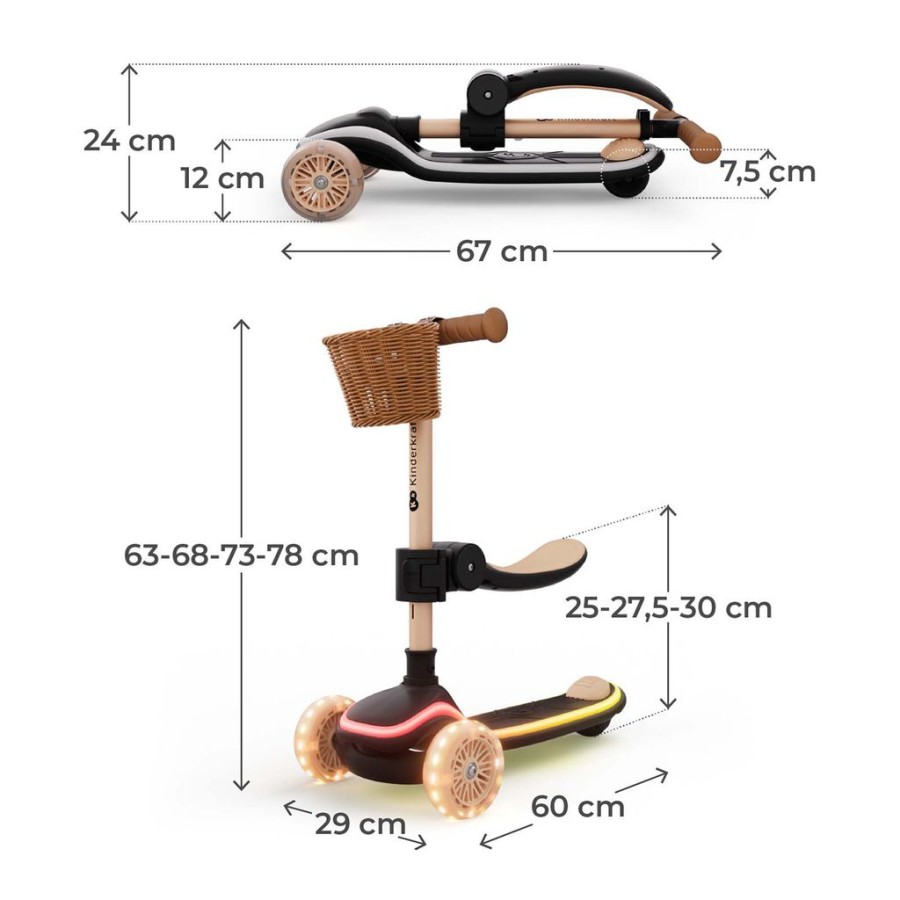 Πατίνι 2 σε 1 με Κάθισμα & LED Φωτισμό Kinderkraft RAKET UP Beige