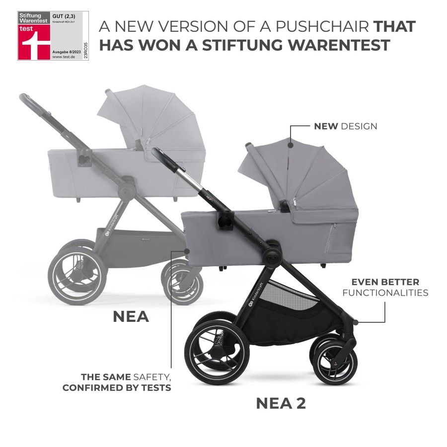 Παιδικό Σύστημα Μεταφοράς 2 σε 1 Kinderkraft ΝΕΑ 2 Platinum Grey με Πορτ-Μπεμπέ