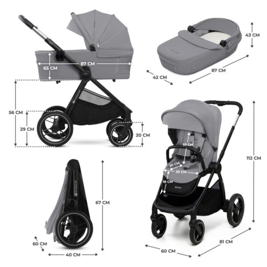 Παιδικό Σύστημα Μεταφοράς 2 σε 1 Kinderkraft ΝΕΑ 2 Platinum Grey με Πορτ-Μπεμπέ