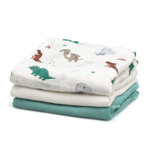 Kiokids Μουσελίνα Bamboo Dinos 70x70εκ. Σετ 3τμχ.