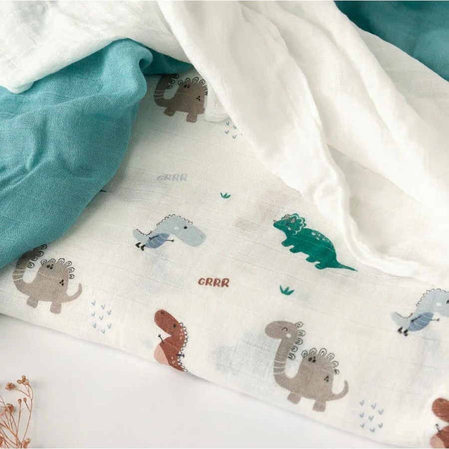 Kiokids Μουσελίνα Bamboo Dinos 70x70εκ. Σετ 3τμχ.
