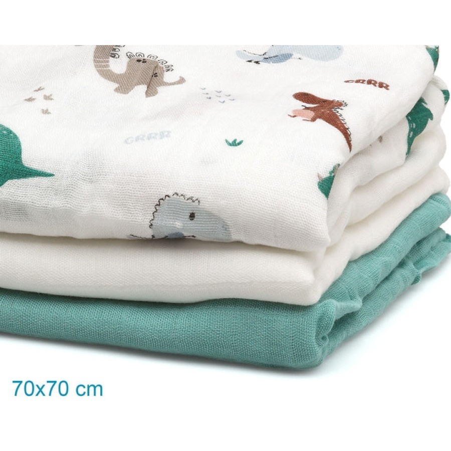 Kiokids Μουσελίνα Bamboo Dinos 70x70εκ. Σετ 3τμχ.