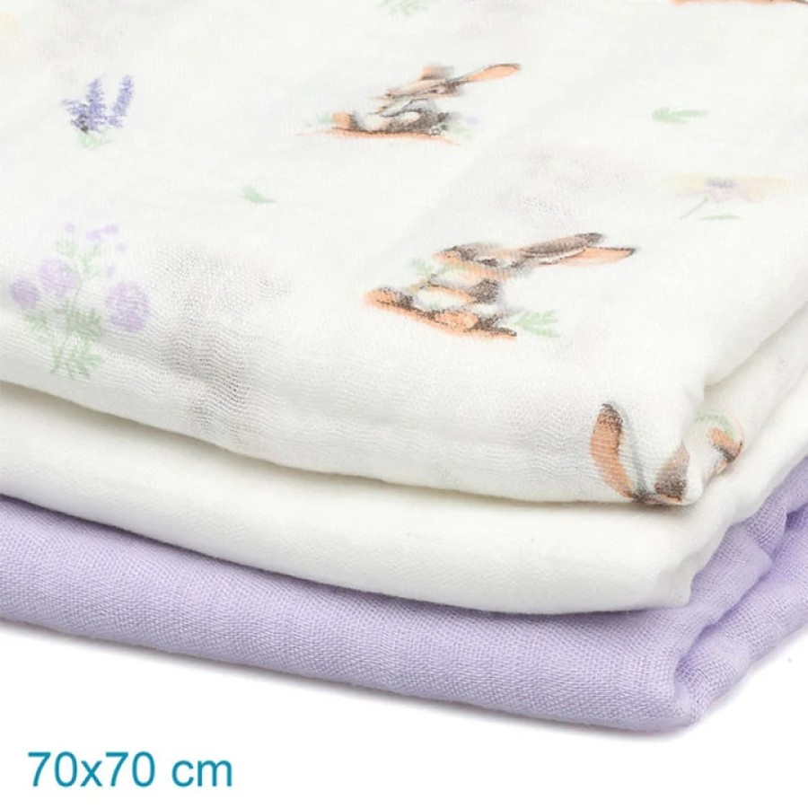 Kiokids Μουσελίνα Bamboo Lavender Bunny 70x70εκ. Σετ 3τμχ.