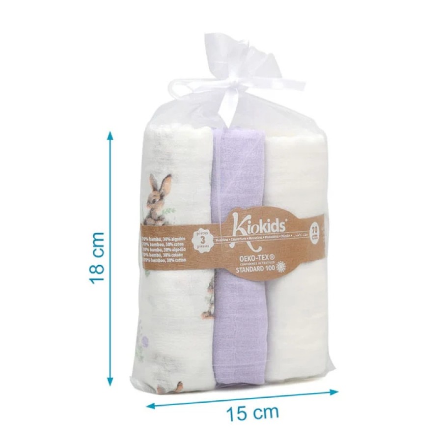 Kiokids Μουσελίνα Bamboo Lavender Bunny 70x70εκ. Σετ 3τμχ.