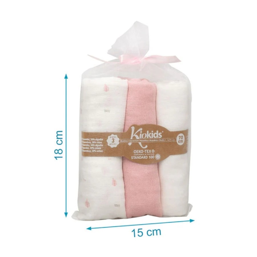 Kiokids Μουσελίνα Bamboo Petit Pink 70x70εκ. Σετ 3τμχ.