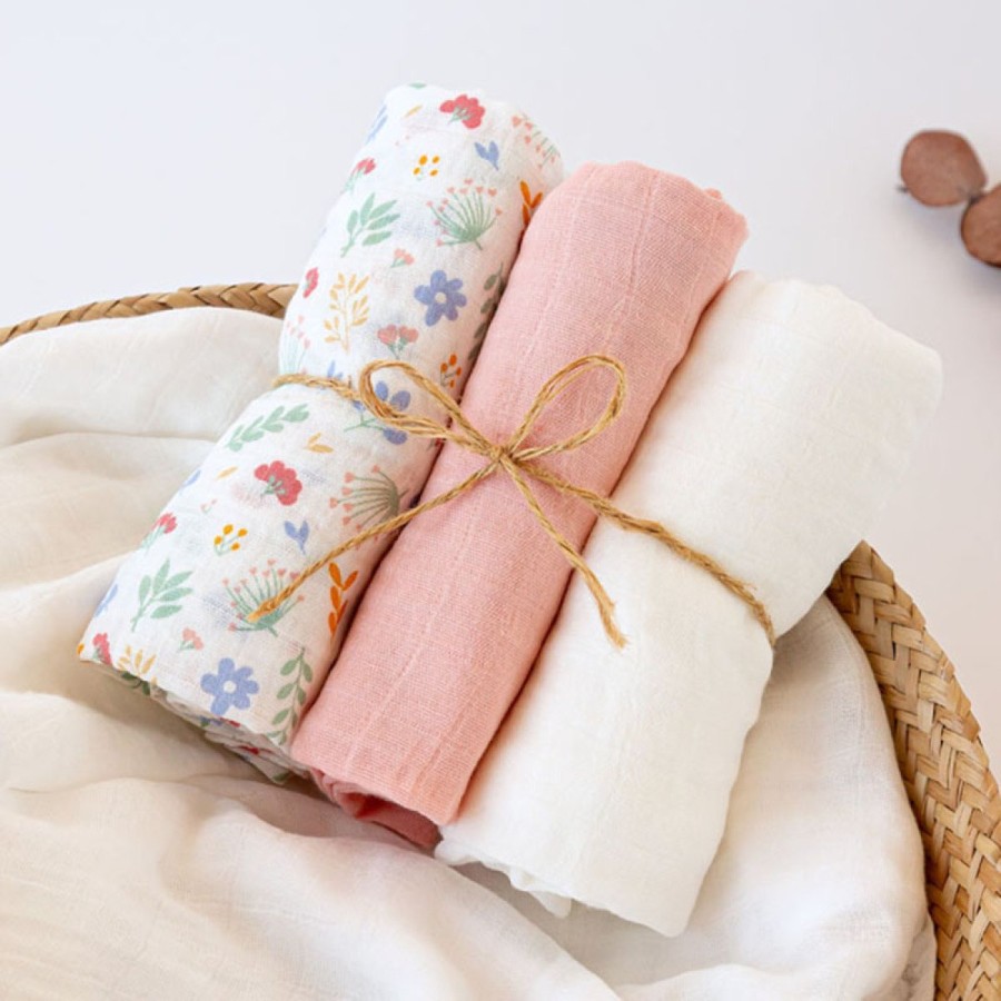 Βρεφική Μουσελίνα Bimbidreams Bamboo Spring Ροζ 70x70εκ. Σετ 3τμχ.