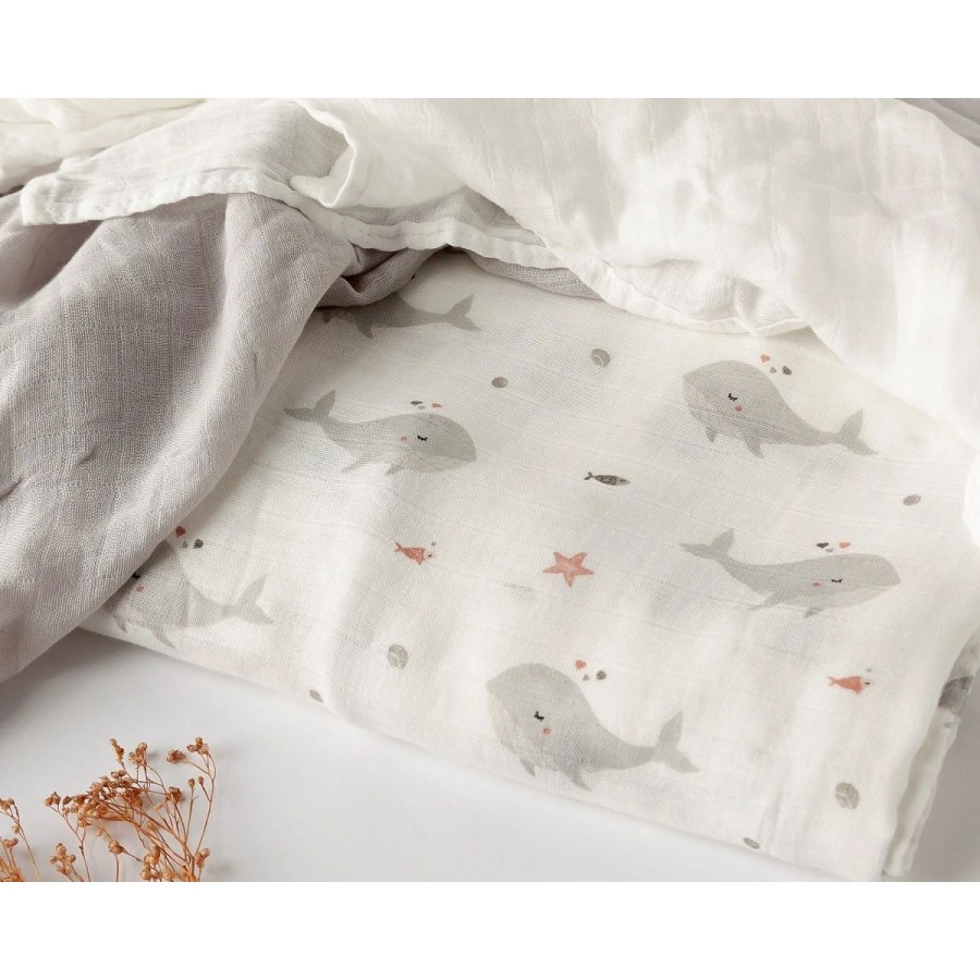 Kiokids Μουσελίνα Bamboo Whales 70x70εκ. Σετ 3τμχ.