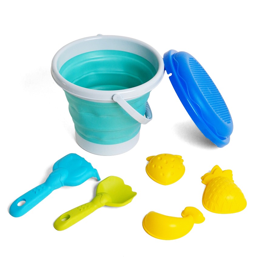 Κουβαδάκι Παραλίας Στρογγυλό Αναδιπλούμενο με 6 Αξεσουάρ για Παιχνίδι στην Άμμο