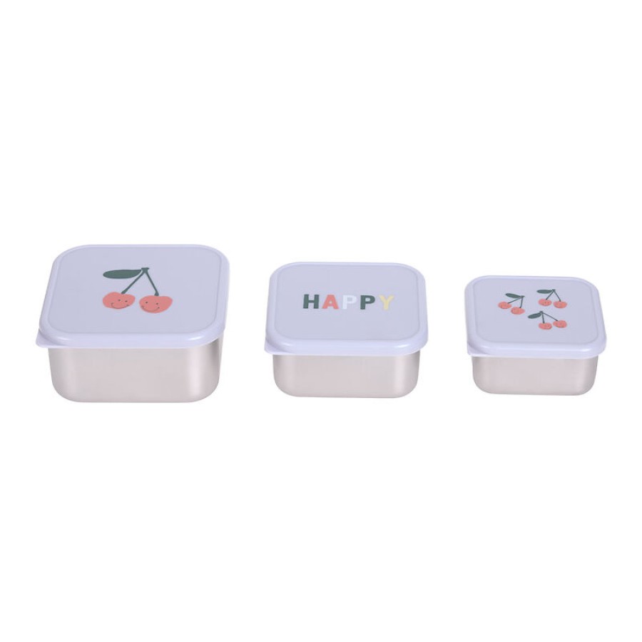 Lassig Παιδικό Σετ 3 Δοχεία Φαγητού Snackbox Inox Happy Fruits Cherry