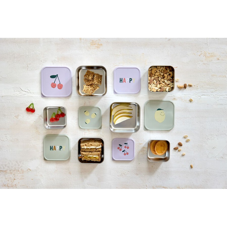 Lassig Παιδικό Σετ 3 Δοχεία Φαγητού Snackbox Inox Happy Fruits Cherry