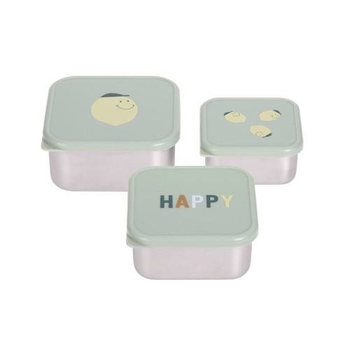 Lassig Παιδικό Σετ 3 Δοχεία Φαγητού Snackbox Inox Happy Fruits Lemon