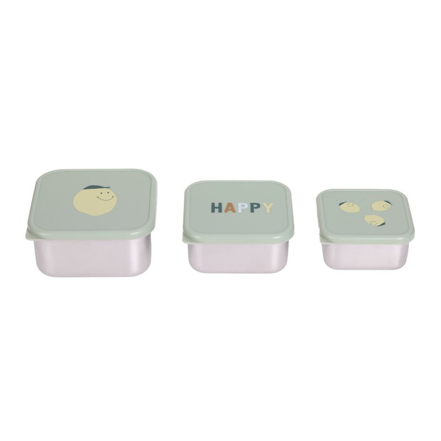 Lassig Παιδικό Σετ 3 Δοχεία Φαγητού Snackbox Inox Happy Fruits Lemon