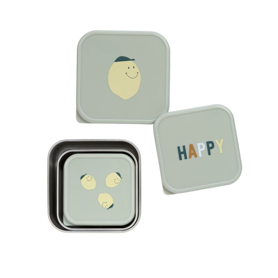 Lassig Παιδικό Σετ 3 Δοχεία Φαγητού Snackbox Inox Happy Fruits Lemon