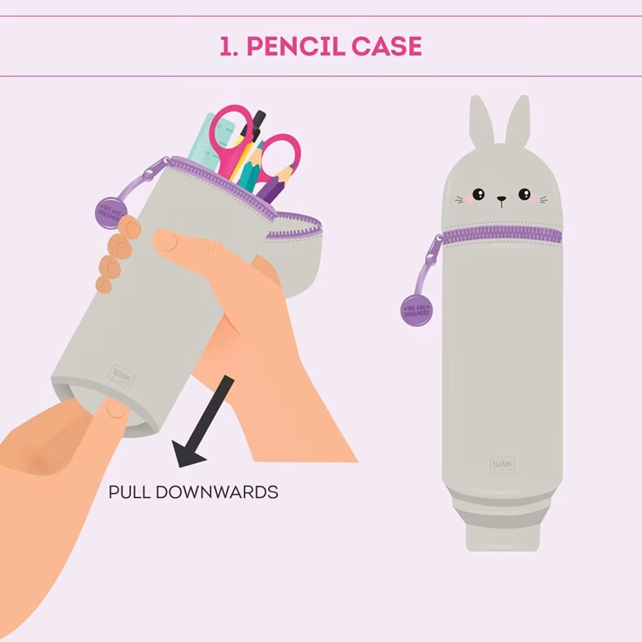 Legami Milano Kawaii Κασετίνα Μολυβοθήκη Σιλικόνης 2 σε 1 Bunny- γκρι