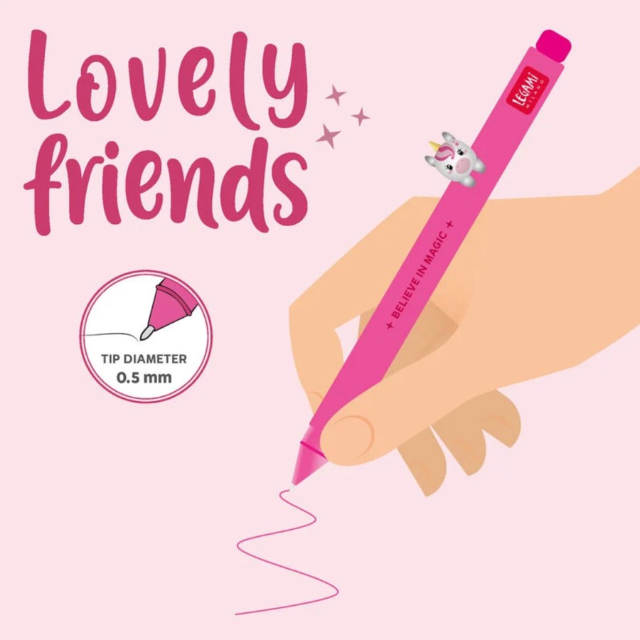Legami Παιδικό Στιλό Gel 0.5mm Lovely Friends με Ροζ Μελάνι Μονόκερος
