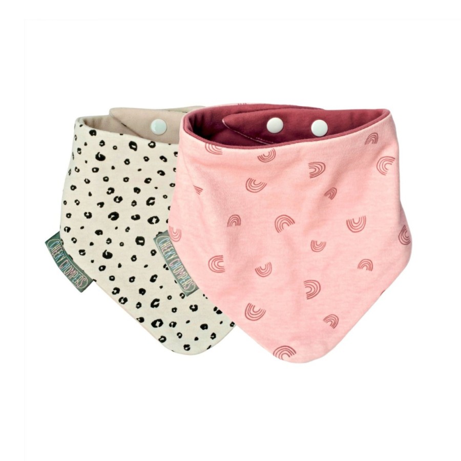 Σετ 2 Σαλιάρες Μπαντάνες Cheeky Chompers Dribble Bib Leopard & Rainbow