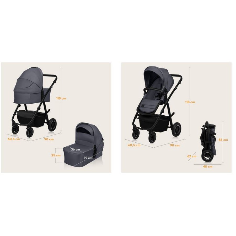 Lionelo Amber Plus Βρεφικό Πολυκαρότσι Καρότσι 3 σε 1 έως 22kg Gray Graphite