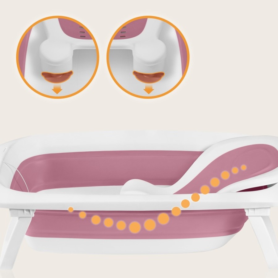 Lionelo BabyBubble Πτυσσόμενο Μπανάκι Μωρού με Γλύστρα & Θερμόμετρο Bubble Pink Magnolia