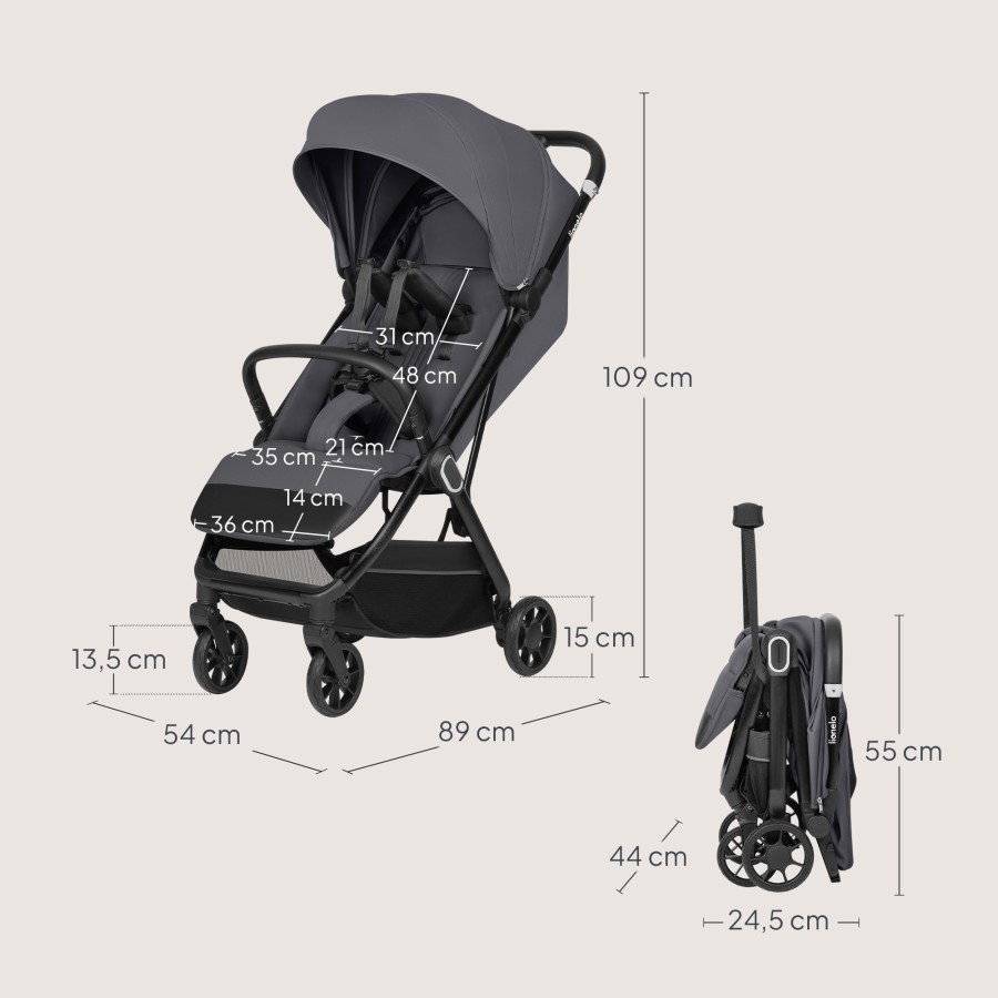 Lionelo Bess Ελαφρύ Καρότσι για Παιδιά έως 22kg Gray Stone