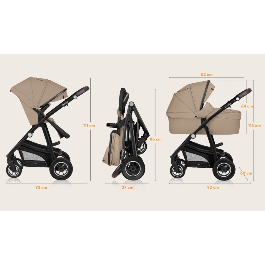 Lionelo Bianka Πολυκαρότσι Καρότσι 3 σε 1 έως 22kg Beige Sand