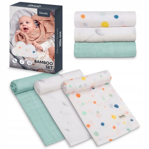 Lionelo Σετ 3 Πάνες Αγκαλιάς Dot Bamboo 70x70εκ.