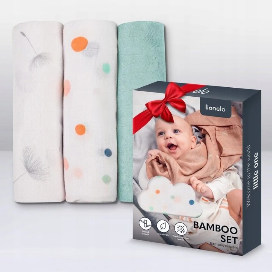 Lionelo Σετ 3 Πάνες Αγκαλιάς Dot Bamboo 70x70εκ.