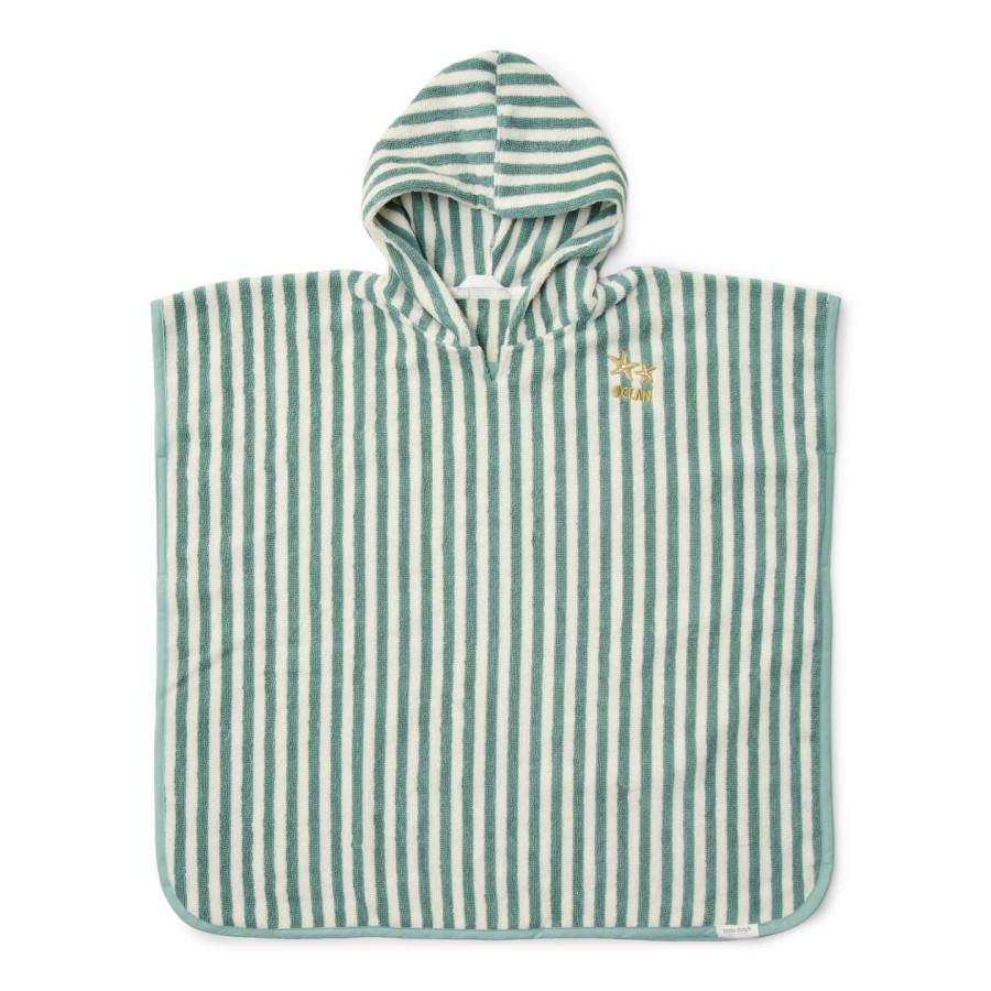 Little Dutch Παιδικό Πόντσο από Οργανικό Βαμβάκι Seashells and Stripes Surf Blue