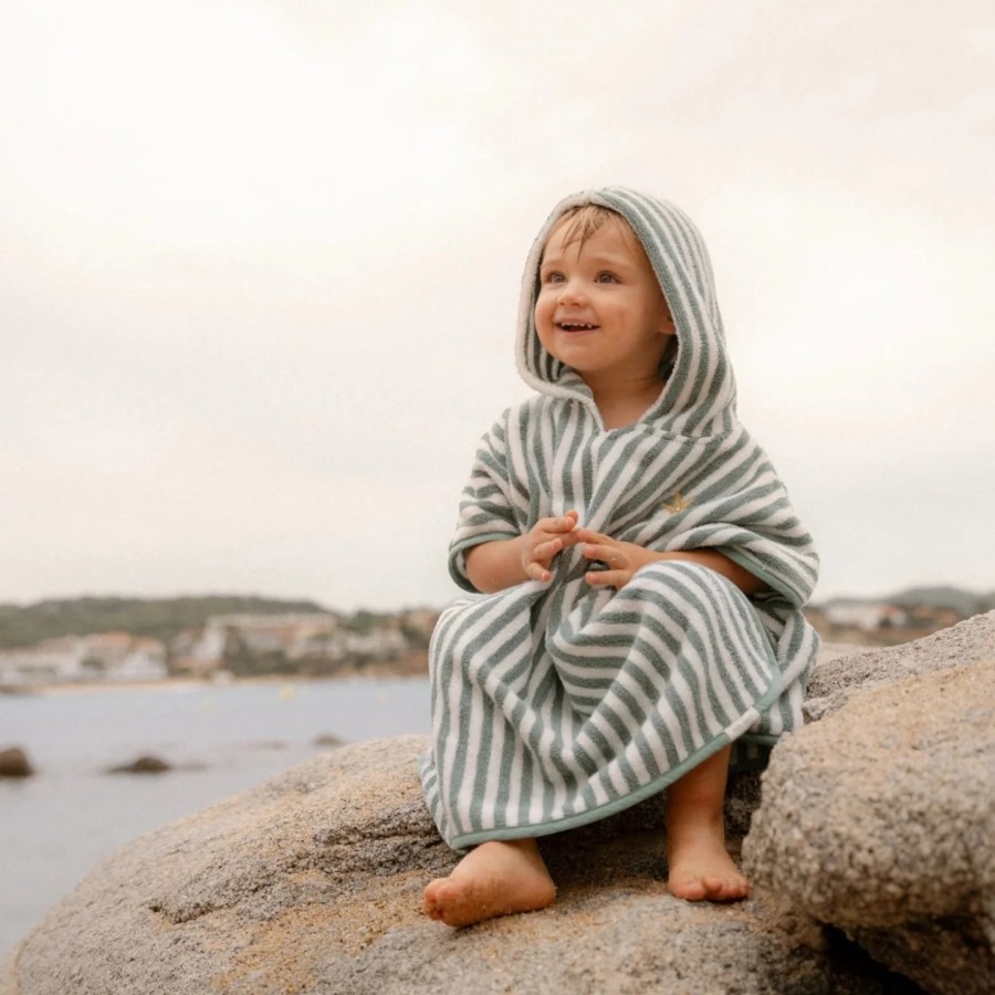 Little Dutch Παιδικό Πόντσο από Οργανικό Βαμβάκι Seashells and Stripes Surf Blue