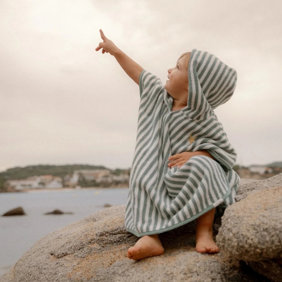 Little Dutch Παιδικό Πόντσο από Οργανικό Βαμβάκι Seashells and Stripes Surf Blue