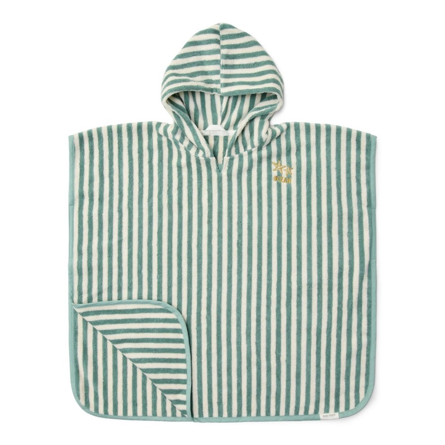 Little Dutch Παιδικό Πόντσο από Οργανικό Βαμβάκι Seashells and Stripes Surf Blue