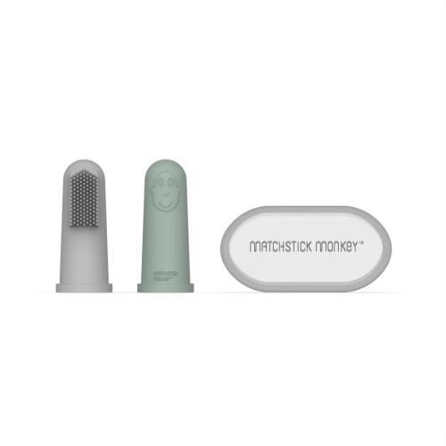 Matchstick Monkey Βρεφική Δακτυλική Οδοντόβουρτσα Grey & Mint Green