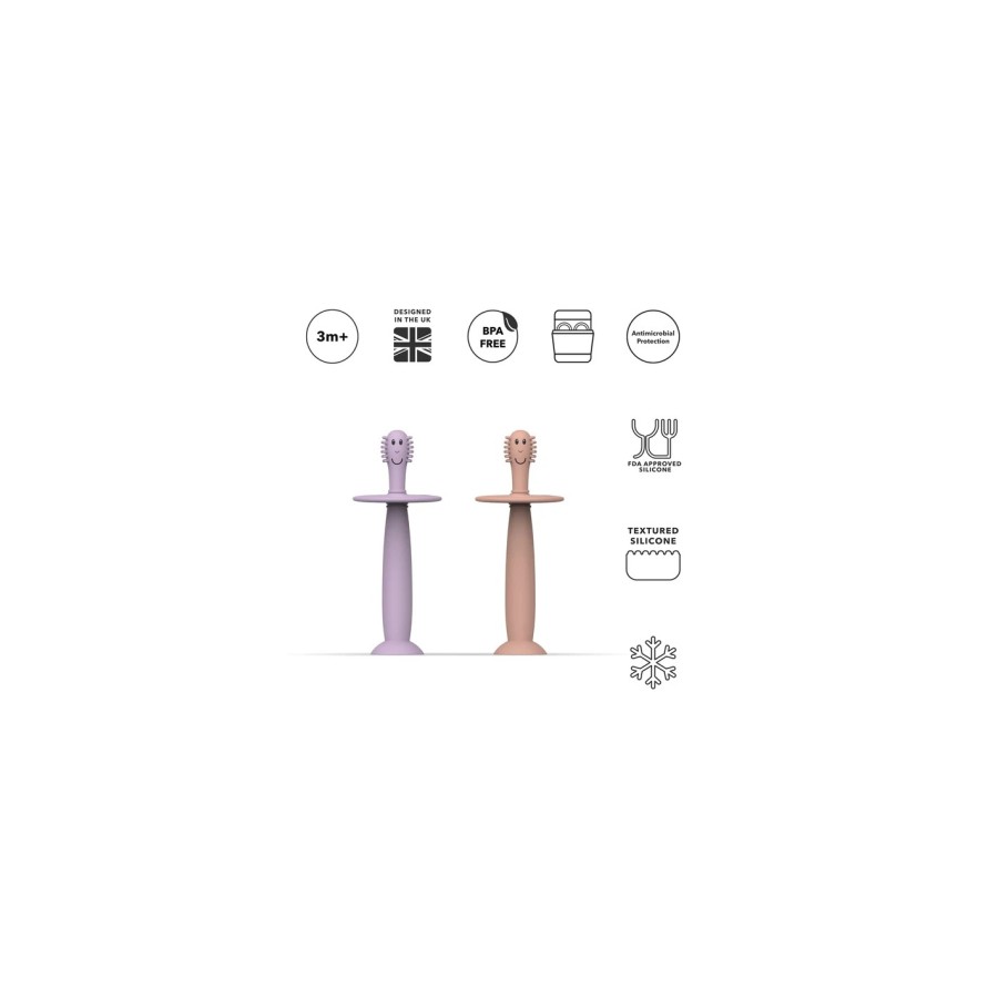 Εκπαιδευτική Οδοντόβουρτσα με Βεντούζα Matchstick Monkey Dusty Pink & Lilac Σετ 2τμχ.
