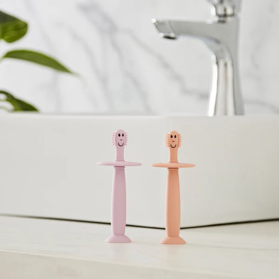 Εκπαιδευτική Οδοντόβουρτσα με Βεντούζα Matchstick Monkey Dusty Pink & Lilac Σετ 2τμχ.