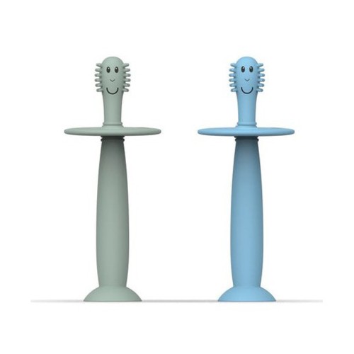 Εκπαιδευτική Οδοντόβουρτσα με Βεντούζα Matchstick Monkey Mint Green & Light Blue Σετ 2τμχ.