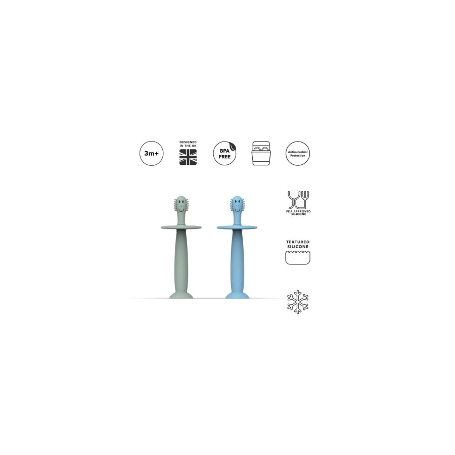 Εκπαιδευτική Οδοντόβουρτσα με Βεντούζα Matchstick Monkey Mint Green & Light Blue Σετ 2τμχ.
