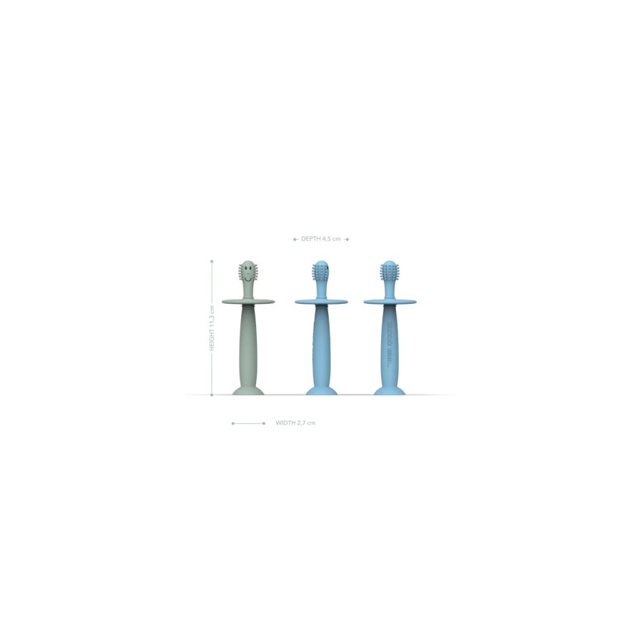 Εκπαιδευτική Οδοντόβουρτσα με Βεντούζα Matchstick Monkey Mint Green & Light Blue Σετ 2τμχ.