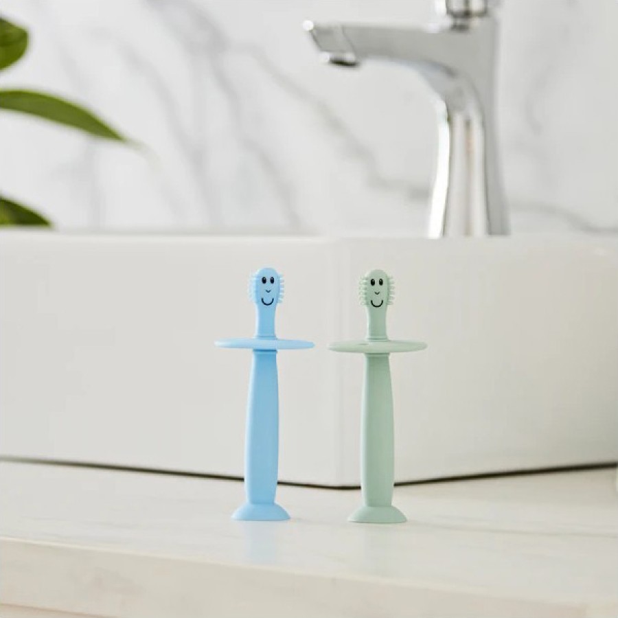 Εκπαιδευτική Οδοντόβουρτσα με Βεντούζα Matchstick Monkey Mint Green & Light Blue Σετ 2τμχ.