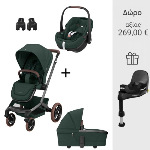 Maxi Cosi Καρότσι Fame Twillic Green Με Πορτ-Μπεμπε + Σετ Αντάπτορες + Κάθισμα Αυτοκινήτου PEBBLE 360 PRO2 με Δώρο η Βάση FamilyFix 360 PRO( OPEN BOX)