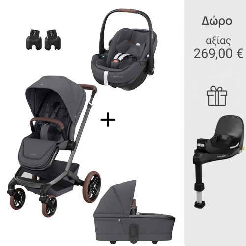 Maxi Cosi Καρότσι Fame Twillic Graphite Με Πορτ-Μπεμπε + Σετ Αντάπτορες + Κάθισμα Αυτοκινήτου PEBBLE 360 PRO2 με Δώρο η Βάση FamilyFix 360 PRO