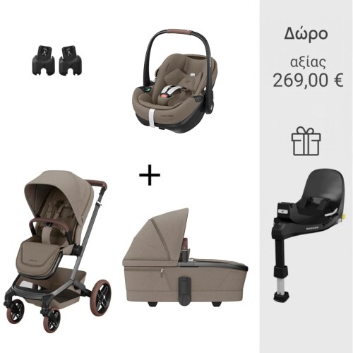 Maxi Cosi Καρότσι Fame Twillic Truffle Με Πορτ-Μπεμπε + Σετ Αντάπτορες + Κάθισμα Αυτοκινήτου PEBBLE 360 PRO2 με Δώρο η Βάση FamilyFix 360 PRO
