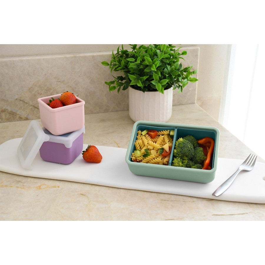 Melii Φαγητοδοχείο Bento Σιλικόνης 2 Θέσεων 700ml Sage/Cactus