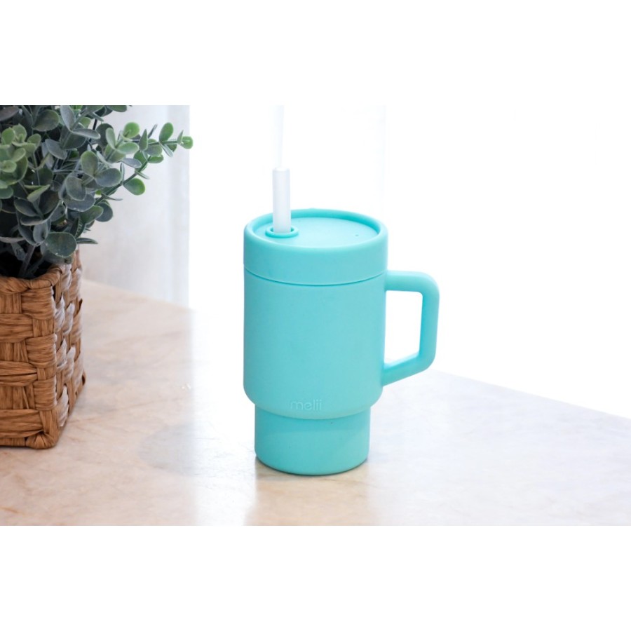 Melii Παιδικό Ποτήρι Σιλικόνης με Καλαμάκι Tumbler Μπλε Τιρκουάζ