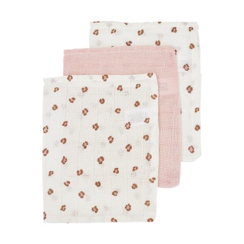 Meyco Σετ 3 Απορροφητικές Λαβέτες/Μουσελίνες Mini Panther Soft Pink 30x30εκ.