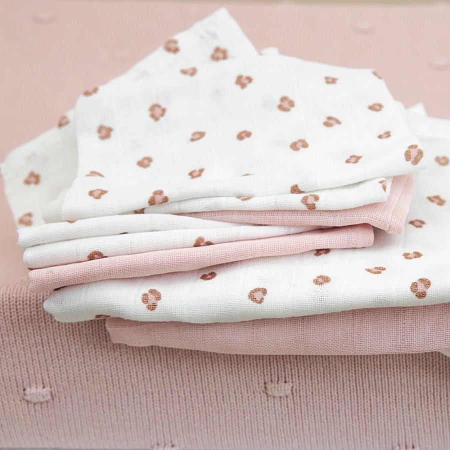 Meyco Σετ 3 Απορροφητικές Λαβέτες/Μουσελίνες Mini Panther Soft Pink 30x30εκ.