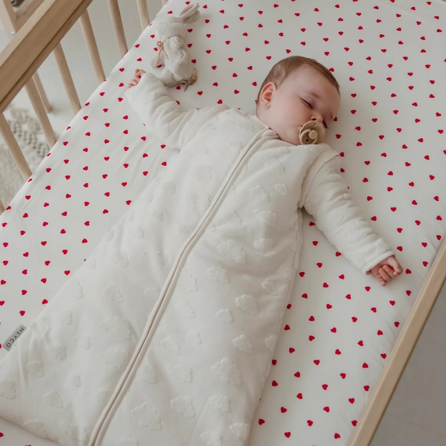 Meyco Βρεφικό Σεντόνι με Λάστιχο Jersey Sweet Heart White/Red 70x140/150εκ.