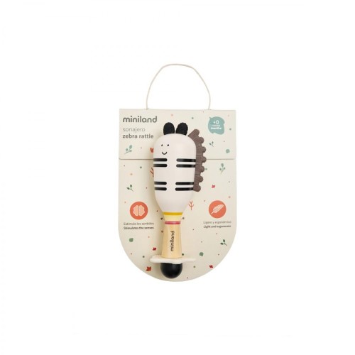 Miniland Zebra Rattle Μουσική Κουδουνίστρα Μωρού με Μασητικό Οδοντοφυΐας