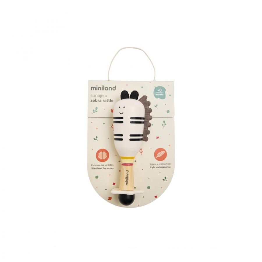 Miniland Zebra Rattle Μουσική Κουδουνίστρα Μωρού με Μασητικό Οδοντοφυΐας