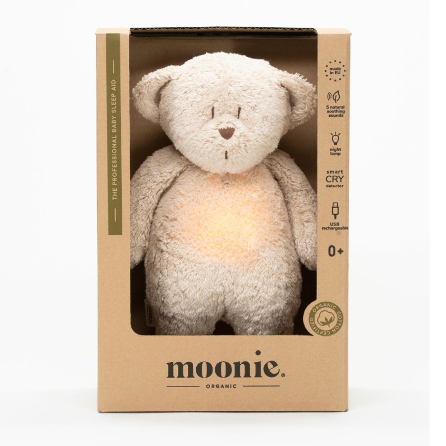 MOONIE 2.0 Αρκουδάκι Επαναφορτιζόμενο Βοήθημα Ύπνου με Αισθητήρα Κλάματος από Οργανικό Βαμβάκι Sand