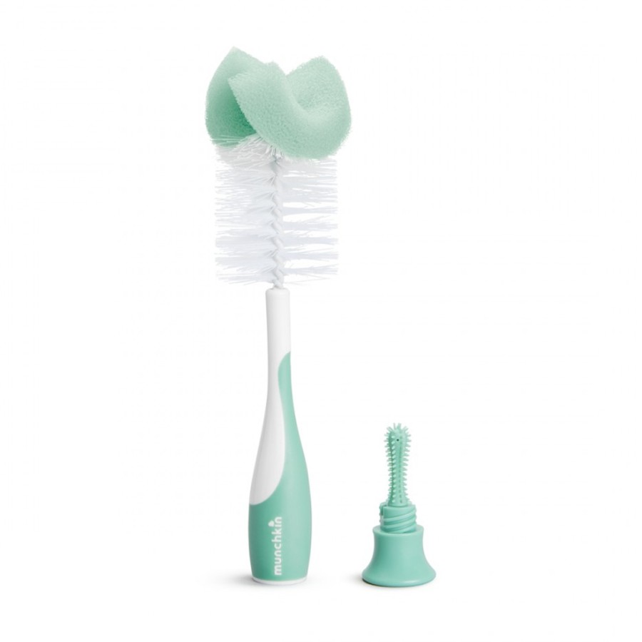 Munchkin Bottle & Teat Βούρτσα Καθαρισμού Μπουκαλιών με Σφουγγαράκι Πράσινη